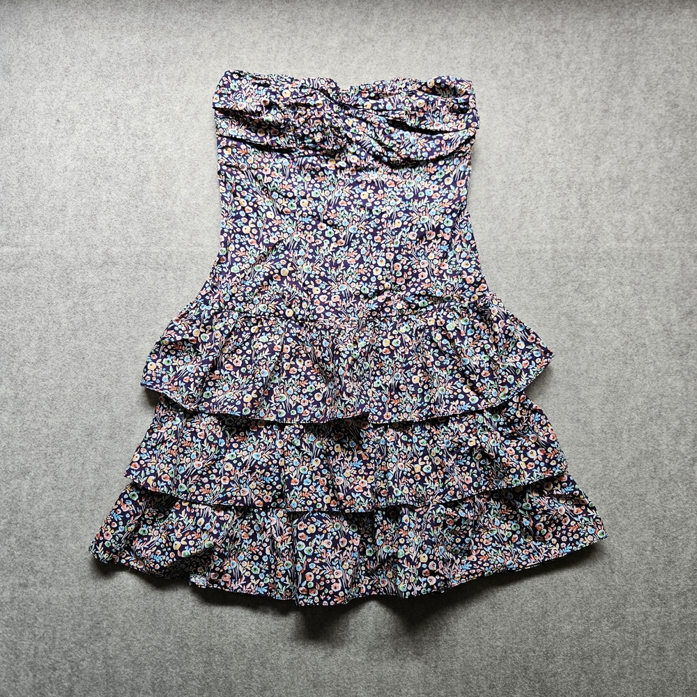 Express Strapless Floral Ruffled Dress XS